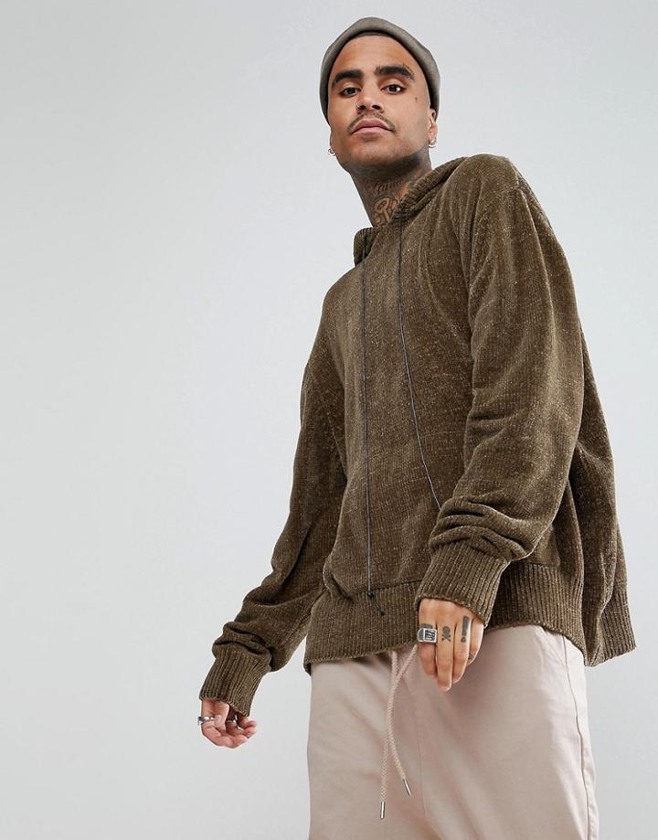 Mennace Oversized Hoodie In Chenille - Green