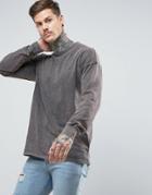 Asos Oversized Long Sleeve T-shirt In Heavy Weight Jersey With Acid Wash - Gray