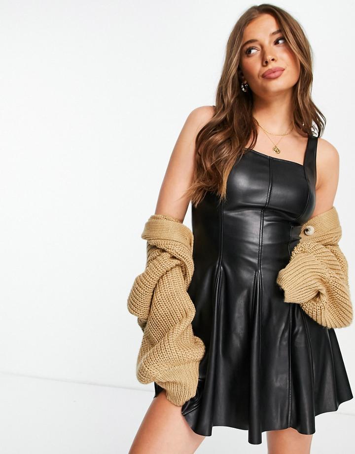 Miss Selfridge Faux Leather Skater Dress In Black