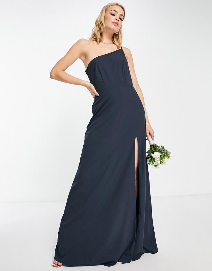 Maya Bridesmaid One Shoulder Thigh Split Dress In Navy-purple