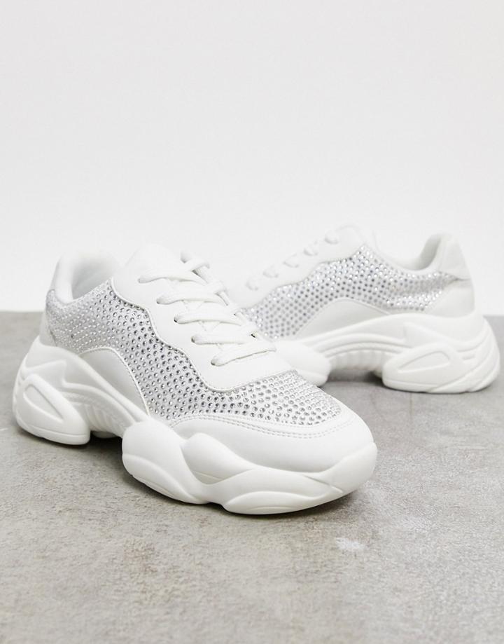 Asos Design Destined Embellished Chunky Sneakers In White