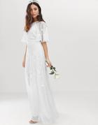 Asos Edition Embroidered Flutter Sleeve Wedding Dress-white