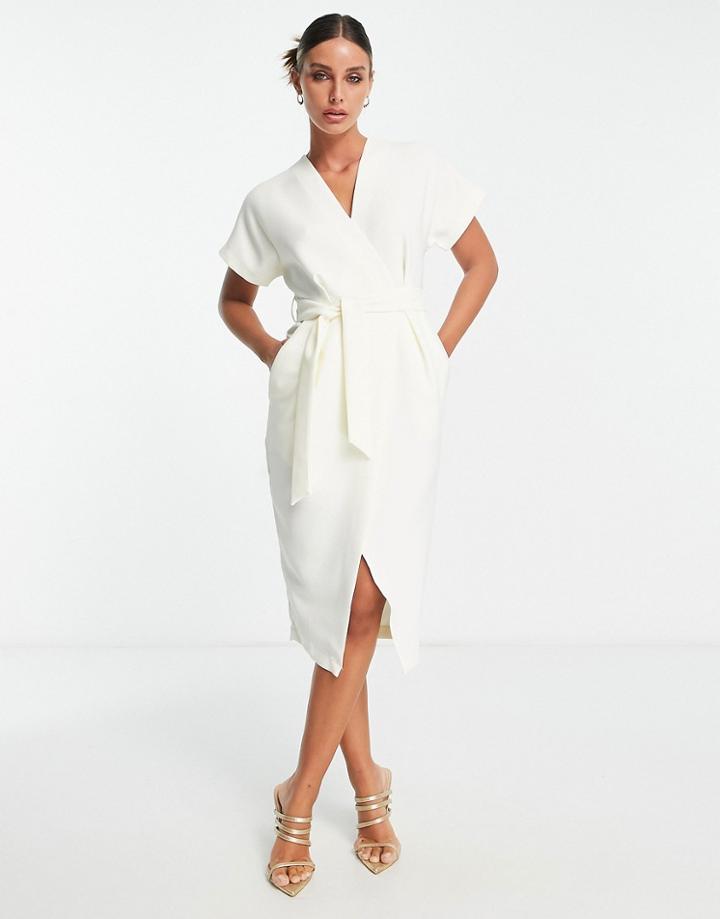 Closet London Kimono Wrap Dress In Cream-white