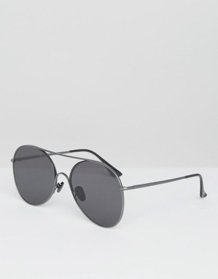 Asos Aviator Sunglasses In Gunmetal With Flat Lens - Black