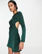 Asos Design Satin Open Back Mini Shift Dress In Green