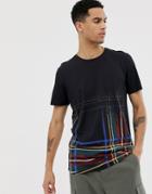 Jack & Jones Originals Longline Faded Check Print T-shirt In Black-white