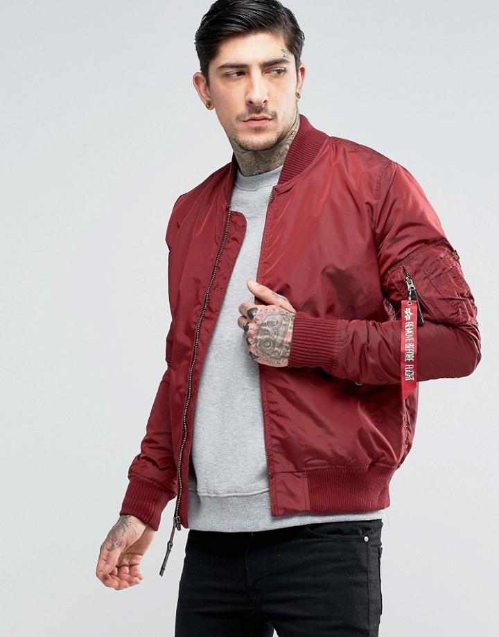 Alpha Industries Ma1-tt Bomber Jacket Slim Fit In Burgundy - Red