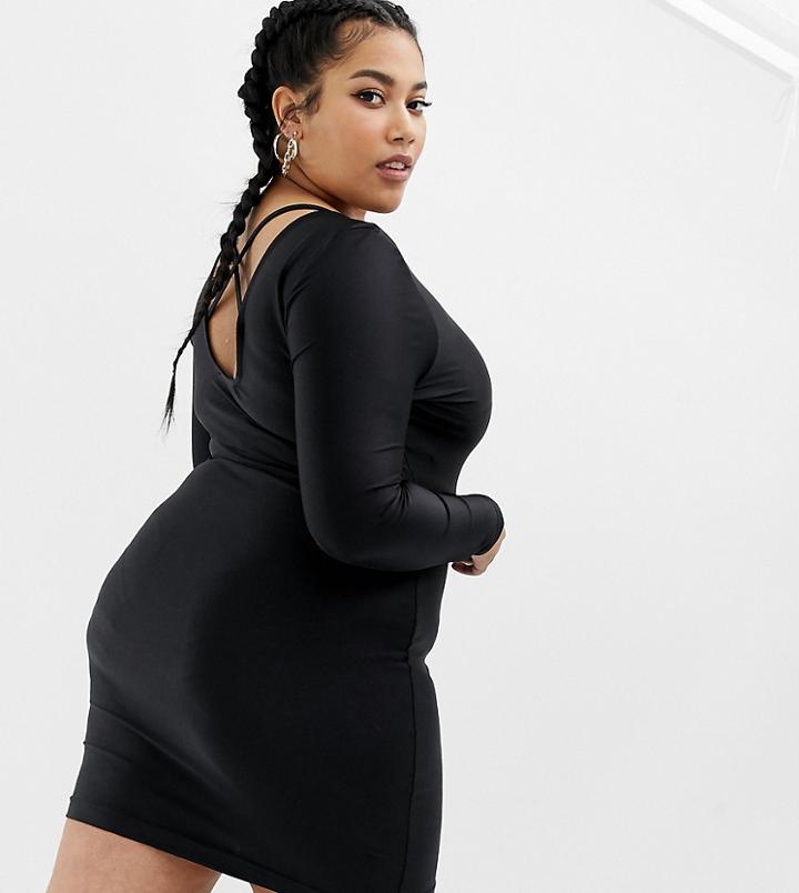 Collusion Plus Low Back Bodycon Dress - Black