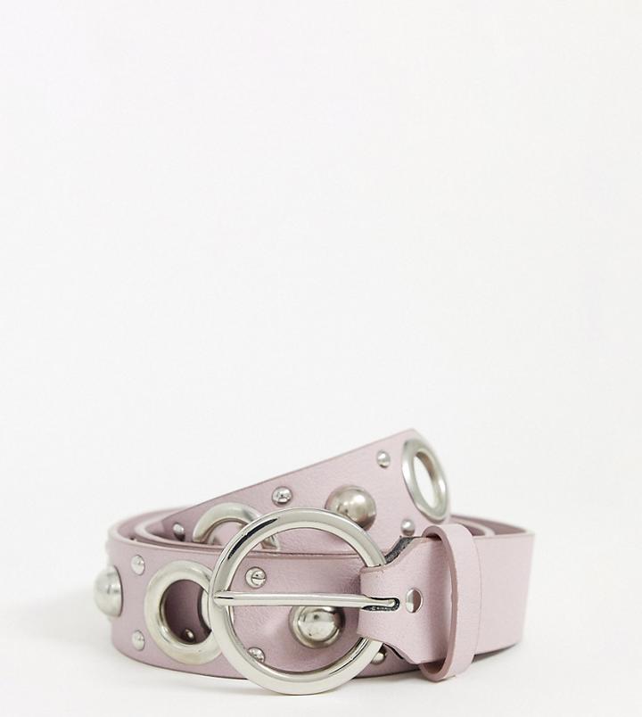 Asos Design Curve Multi Eyelet And Stud Jeans Belt In Lilac-purple