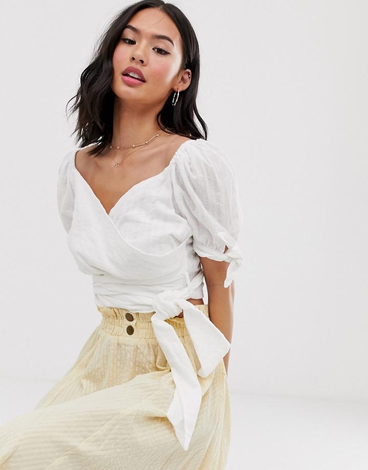 Moon River Wrap Front Blouse - White