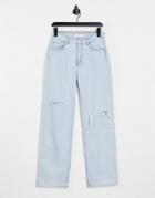 & Other Stories Precious Organic Cotton Low Rise Relaxed Fit Ripped Jeans In Light Blue-blues