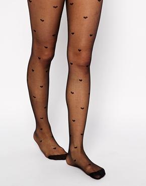 Asos 20 Denier All Over Heart Design Tights - Black