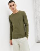 Another Influence Long Sleeve Muscle Fit Curved Hem Top - Green
