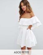 Asos Petite Ruffle Off Shoulder Mini Dress - White
