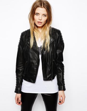 Asos Leather Jacket With Biker Panel Detail