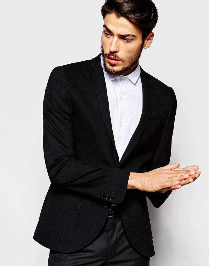 Noak Jersey Blazer In Skinny Fit - Black