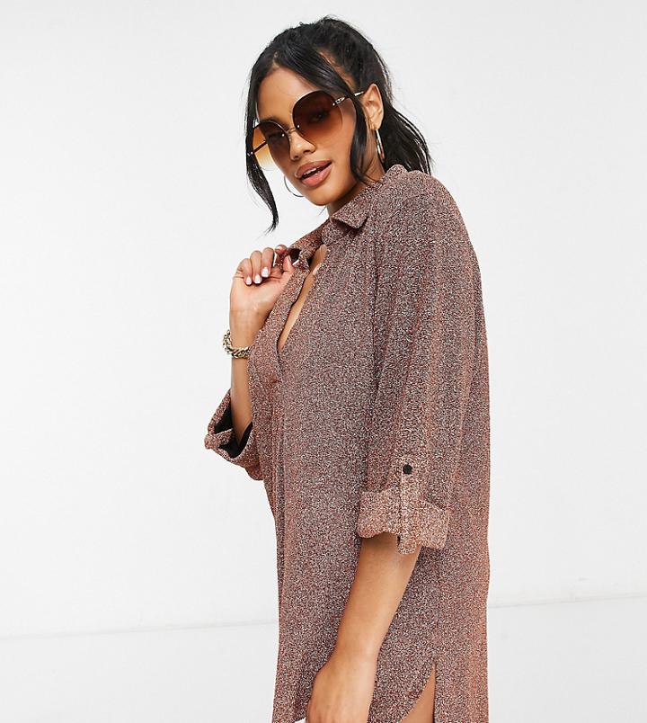 South Beach Metallic Beach Shirt In Rose Gold