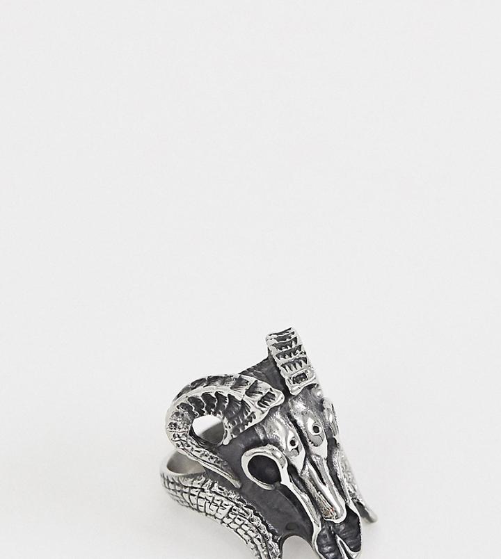 Reclaimed Vintage Inspired Chunky Stainless Steel Ring With Rams Head Exclusive At Asos - Silver