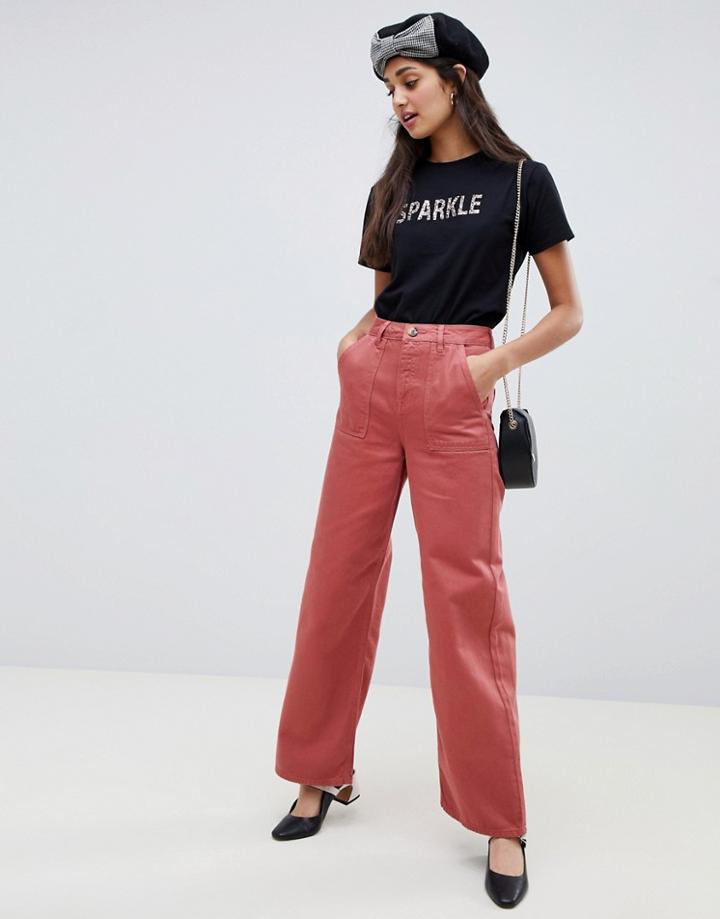 Miss Selfridge Wide Leg Cargo Pants In Rust - Red