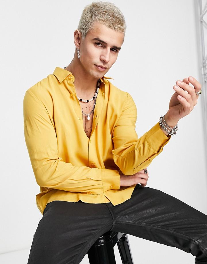 Devil's Advocate Pleated Back Viscose Shirt-yellow