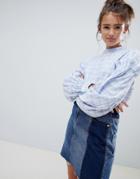 Daisy Street Check Blouse With Balloon Sleeves - Blue