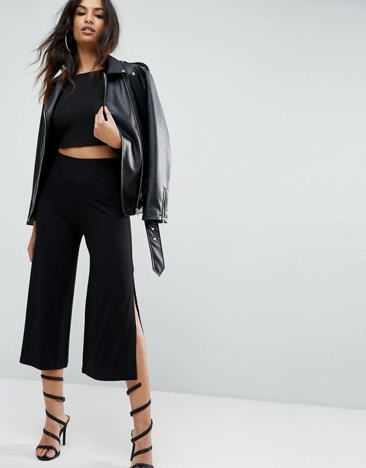Asos Wide Leg Pants With Splits - Black