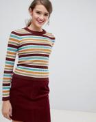 Asos Design 70s Striped Ribbed Sweater In Fine Knit-multi