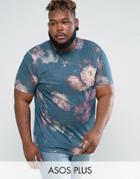 Asos Plus Longline T-shirt With All Over Floral Print In Linen Look - Pink
