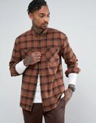 Asos Oversized Brushed Check Shirt In Brown - Brown