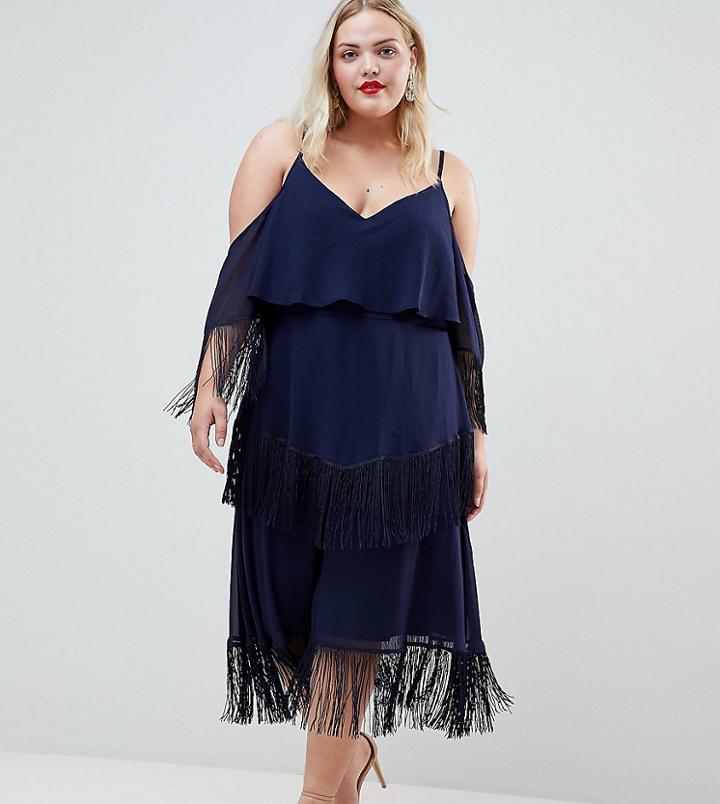 Asos Design Curve Exclusive Fringe Minimal Dress - Navy