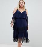 Asos Design Curve Exclusive Fringe Minimal Dress - Navy