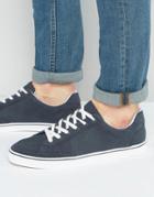 Pull & Bear Perforated Sneakers In Navy With White Sole - Navy