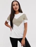River Island T-shirt With Logo Band In Cream