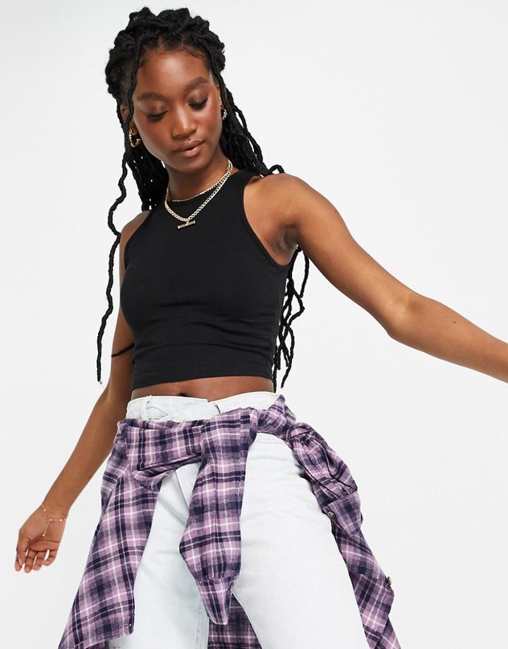 Miss Selfridge Cotton Sleeveless 90s Neck Crop Top - Black