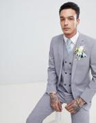 Asos Design Wedding Slim Suit Jacket In Mid Gray Cross Hatch With Printed Lining