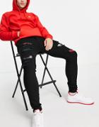 Sixth June Distressed Relaxed Jeans With Bandana Detailing In Black