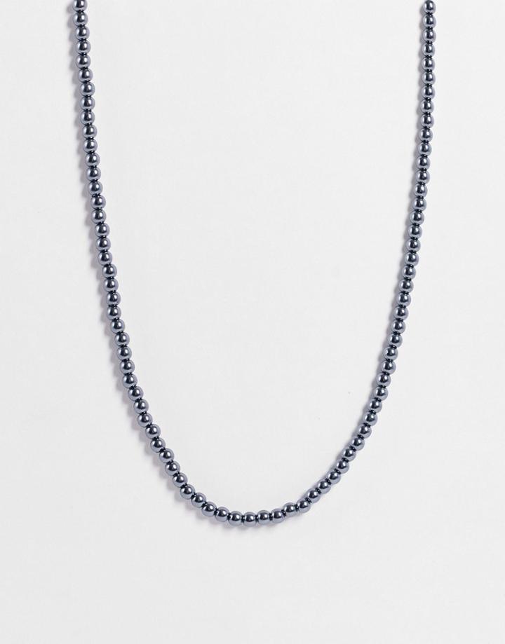 Asos Design Short 6mm Faux Pearl Necklace In Shiny Black