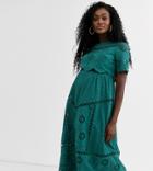 Asos Design Maternity Broderie Double Layer Midi Dress-green