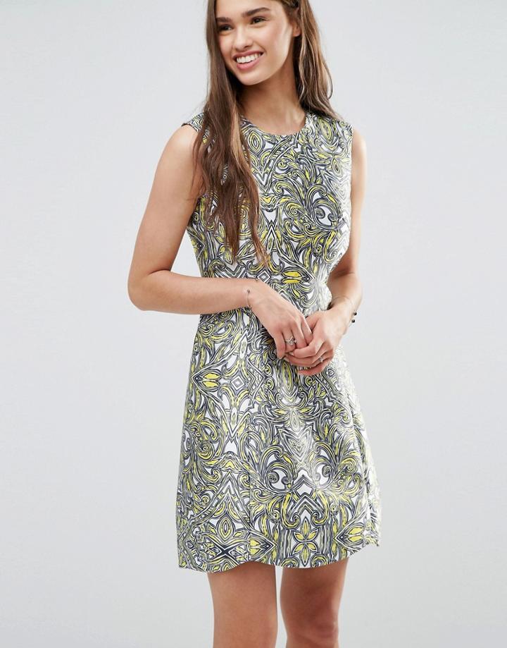 Darling Metallic Skater Dress - Yellow