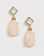 Asos Design Earrings With Pastel Pink Jewel Drop And Faux Opal Stud