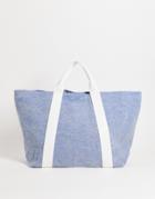 Asos Design Oversized Heavy Weight Tote In Denim With Contrast Straps-blue