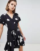 Allsaints Wrap Mini Dress In Silk Floral - Black