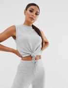 Loungeable Mix & Match Knot Front Tank Top In Gray