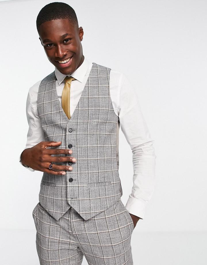 River Island Grid Check Vest In Gray Check