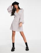 Glamorous Mini Wrap Dress With Balloon Sleeves In Mini Ditsy Print-white