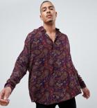 Asos Design Tall Oversized Paisley Viscose Shirt With Dropshoulder In Longline - Navy