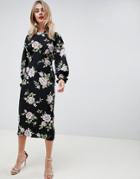 Asos Design Midi Dress In Vintage Floral - Multi