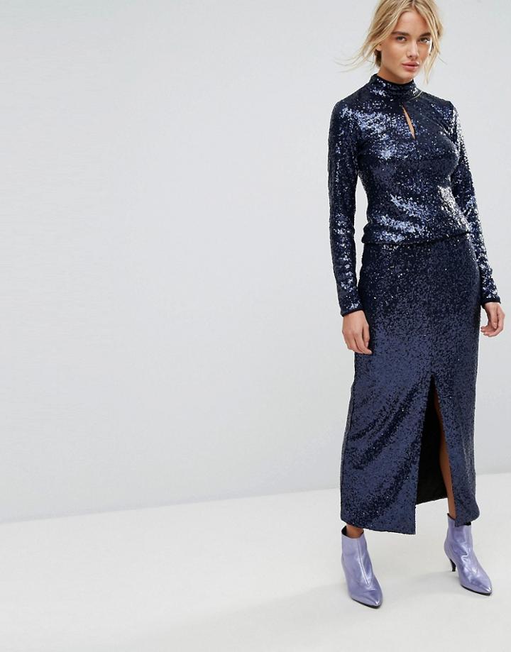 Gestuz Long Sequin Skirt - Blue