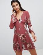 Lunik Floral Dress With Flare Sleeve - Red
