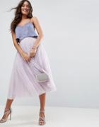 Asos Tiered Tulle Prom Skirt With High Waisted Detail - Purple